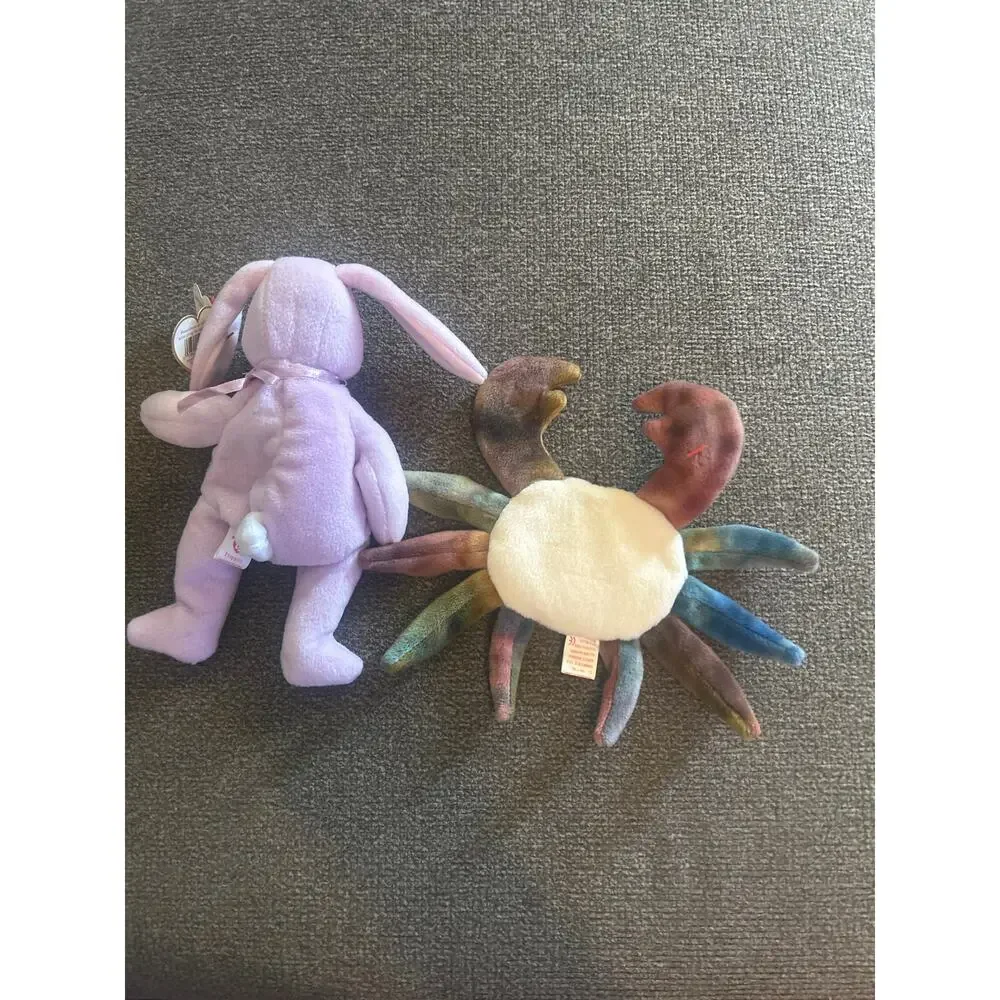 Vintage 90's Ty Floppity Bunny & Claude Crab 1996 Retro Beanie Babies